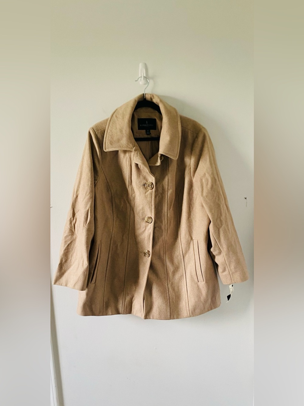 NWT London Fog Camel Tan Wool Blend Single Breasted Peacoat Jacket Size 1X